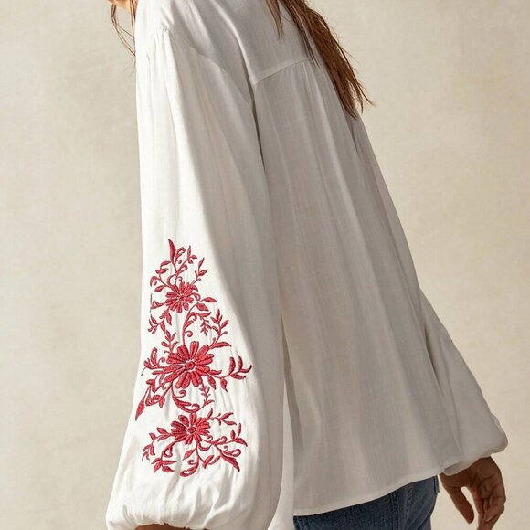 Boho Women's Bohemian Color Woven Embroidery Casual Blouse - Picture 6 of 7